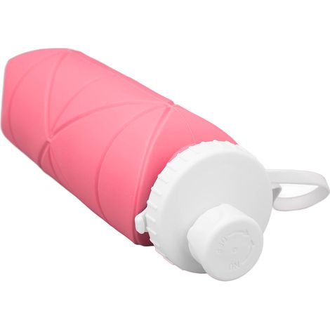Gourde pliable 600 ml en silicone alimentaire, étanche et légère, idéale pour les voyages, la salle de sport, le camping et le sport (rose). (1/5)