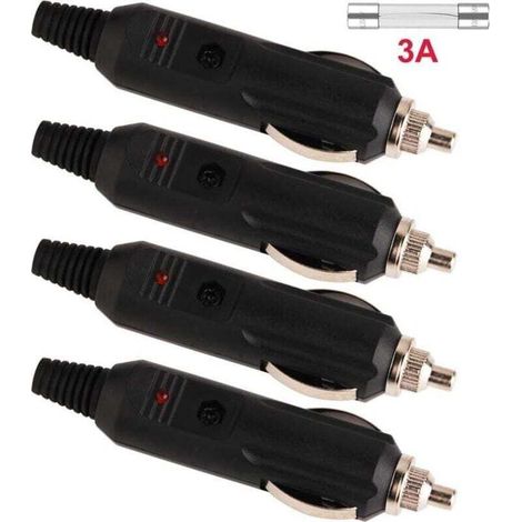 4Pcs 12V 24V Cigar Lighter Plug, Male Car Cigarette Lighter Socket, Auto Plug Connector With LED Diode Indicator DIY (1/3)