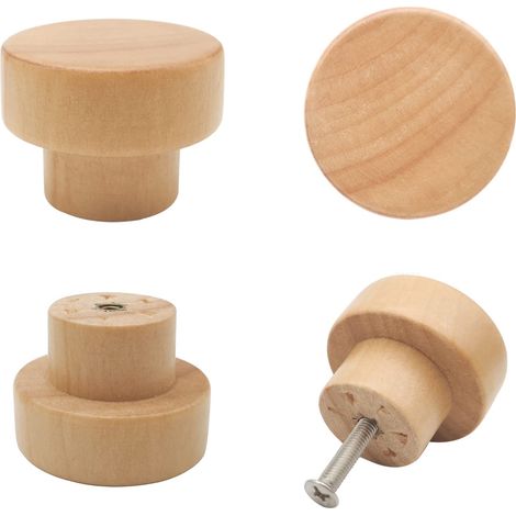 16 boutons en bois - Boutons de meuble ronds plats de 35 mm (1,39 po) - Poignées de tiroir en bois brut (1/4)