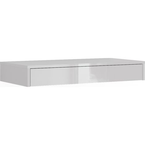 Estante de pared Sherry, Blanco/blanco alto brillo, 81.4 x 12 cm con cajón, Vicco