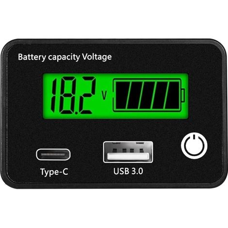 RHG Indicateur de Charge Batterie 12V, Compteur de Batterie Testeur de Tension de Capacité de Batterie USB et Type C Indicateur de Batterie au Lithium au Plomb 12V 24V