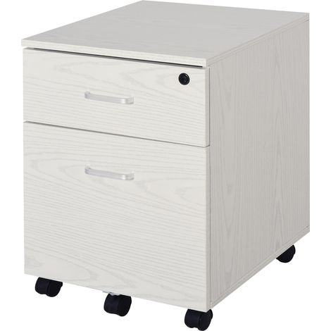 Armoire mobile  pour classeurs A4 sur roues 40x45x55,6cm, 2 tiroirs suspendus avec serrure, blanc
