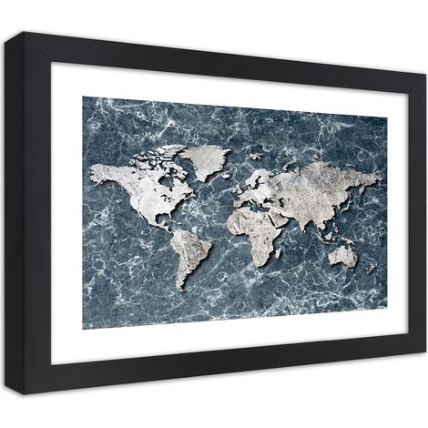 Quadro con cornice, Mappa del mondo su marmo - 30x20 (1/5)