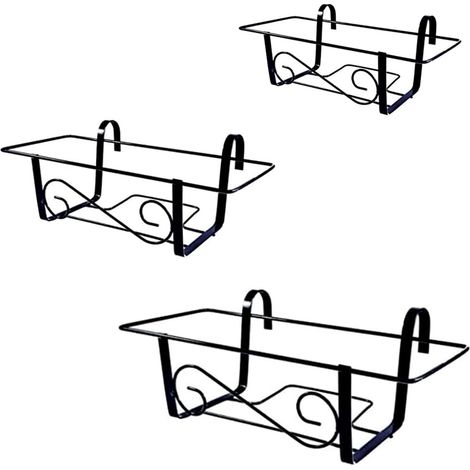 Set 3 balconiere in metallo da 40, 50 e 60 cm, con portata 15 kg - Fioriera portavaso in ferro verniciato nero per fiori e piante, supporto da appendere a finestre e balconi (1/5)