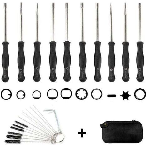 Jeu de 10 tournevis carburateur + sac EVA + brosse de nettoyage, jeu d'outils pour le réglage du carburateur Outil tournevis pour carburateur-- (1/5)