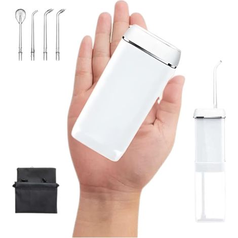 Hydropulseur buccal portable - Irrigateur buccal de voyage 4 buses 3 modes, hydropulseur dentaire IPX7 140 ml, mini irrigateur USB-C rechargeable pour nettoyer les dents et les voyages, blanc (1/5)