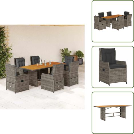 The Living Store 7-tlg. Garten-Essgruppe mit Kissen Grau Poly Rattan - Gartentisch - Esstisch - Gartenmöbel Set - Outdoor Möbel - Terrassenmöbel (1/5)
