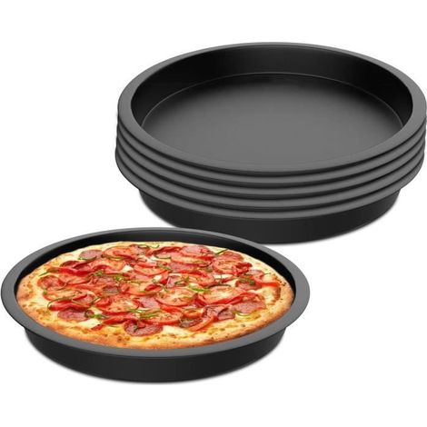 6 plaques de cuisson à pizza,moule à pizza rond en acier inoxydable avec revêtement antiadhésif, pour pizza,tartes flambées,durables (1/4)
