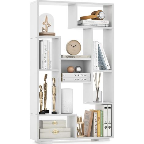 COSTWAY Bibliothèque Étagère à 9 Compartiments Ouvertes, Meuble de Rangement avec Kits Anti-basculement, Bibliothèque de Cloison pour Salon, Chambre, Bureau, 20 x 70 x 120 cm (Blanc) (1/5)