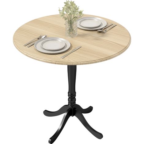 Table à manger ronde Ø 80 cm pour 4 personnes, table de cuisine moderne, piétement acier, bois naturel et noir