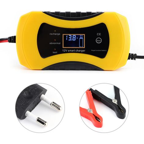 Chargeur de batterie au plomb-acide 12V 8A pour voiture et moto, avec protection contre l'inversion de polarité, protection contre les courts-circuits, affichage de la tension et du courant, norme UE (1/5)