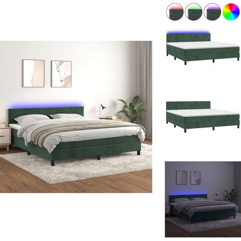 Sommier à lattes de lit avec matelas LED Vert foncé 180x200 cm - Lit Capitonné - Lit Design - Lit Avec Rangement - Lit Double - Matelas À Ressorts Ensachés (1/5)