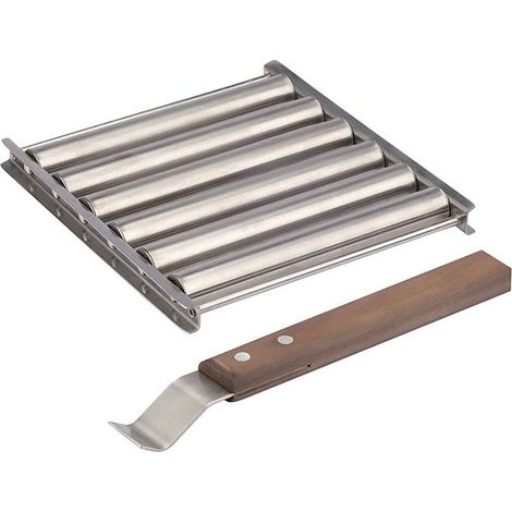 Rouleau à saucisses en acier inoxydable avec poignée en bois extra longue anti-brûlure, outil de barbecue et grille-AquaForge