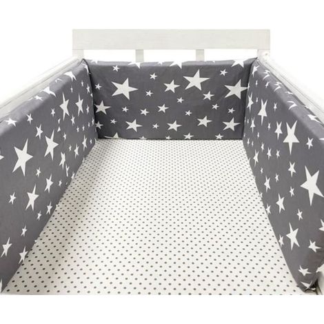 Tour de lit bébé 200 x 30 cm, coussin barrière anti-collision pour berceau contour lit bébé respirant en coton, étoile gris foncé
