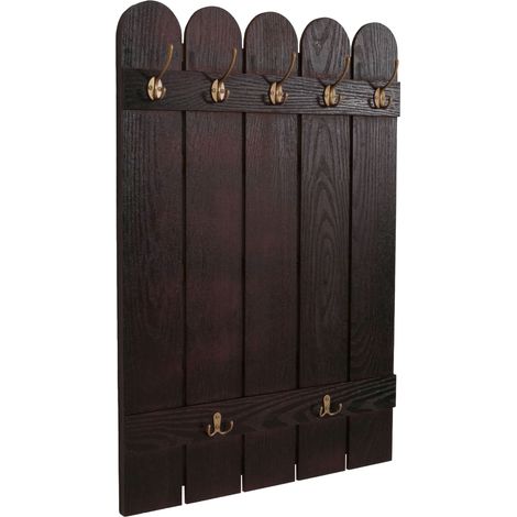 [NON UTILIZZATO] Appendiabiti a parete HHG-981, pannello salvaspazio, paulownia 7 ganci 86x60cm, marrone