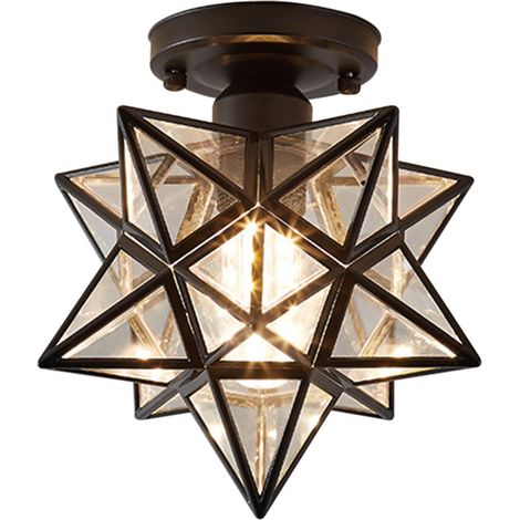 Mährischer Stern, Tiffany-Stil-Glas-Deckenleuchte – Moderne Pentagramm-Flurleuchte, goldene Stern-Deckenleuchte für die Heimdekoration