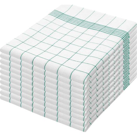 Set Strofinacci Cucina A Righe Quadretti Confezione Da 10 Pezzi In Cotone Multicolore 45 x 70 Cm Canovacci Asciugamani Assorbenti Riutilizzabili Lavabili In Lavatrice Lunga Durata Rigati RigaVerde - 1