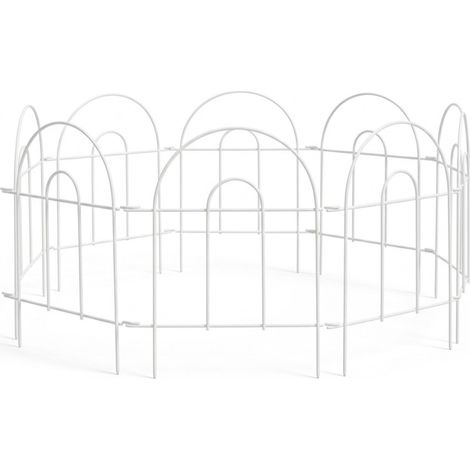 Relaxdays metal garden border, 6 modular arched panels, HxW: 45x240 cm, push-in edging for flower beds, white