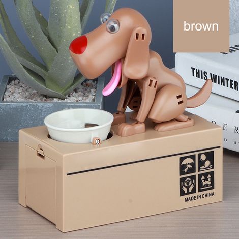Tirelire pour chien, Adorable boîte d'épargne décorative pour manger de l'argent et des chiots, pour enfants et adultes, marron (1/5)