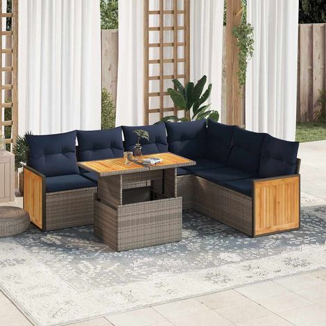 Set sofás jardín y cojines 7 pzas ratán sintético acacia gris vidaXL (1/5)