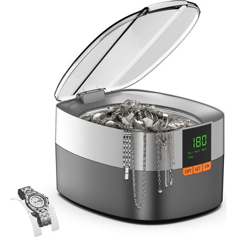 Nettoyeur à ultrasons pour bijoux,750 ml Nettoyant sonique avec minuterie numérique pour lunettes, bagues, pièces de monnaie, anneau, argent
