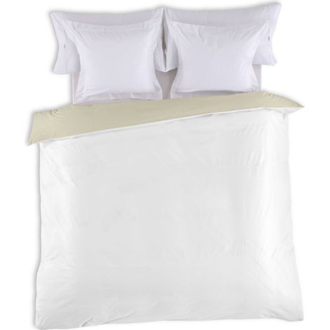FUNDA NORDICA reversible bicolor blanco-piedra - Cama de 135/140 (1 pieza) - 100% algodón - 144 hilos. Gramage: 115 (1/5)