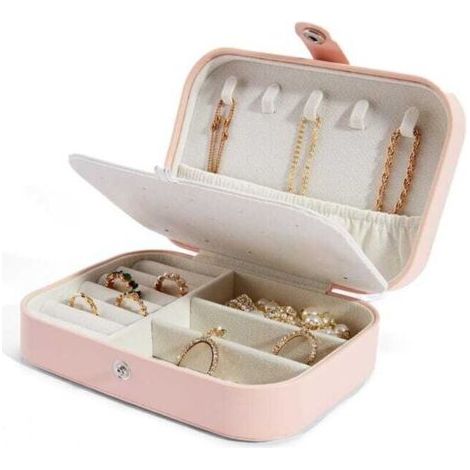 Boîte à bijoux de voyage portable (rose), en cuir, coffret de rangement pour bijoux (1/4)