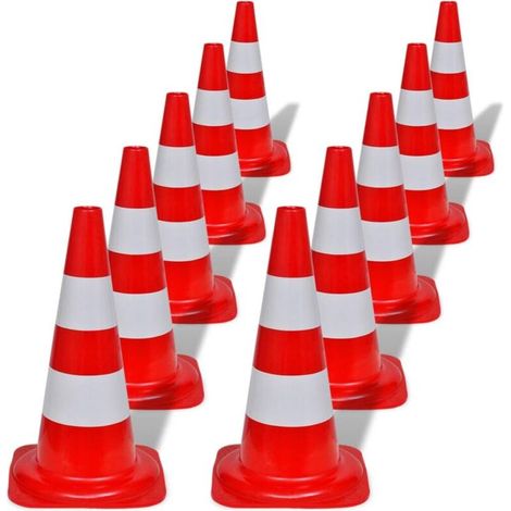 RHG Cône de signalisation réfléchissant 10 pcs 50 cm Rouge et blanc