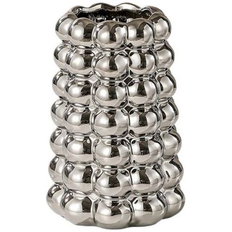 Vase en céramique unique et luxueux avec trou de drainage, vase bulle en céramique pour salon ou table à manger, argent (1/5)