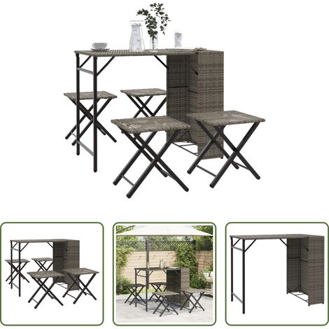 Klappbar -  5-tlg. Garten-Essgruppe Klappbar Grau Poly Rattan (1/5)