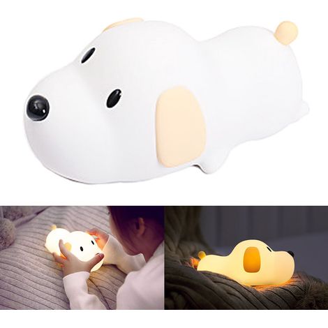 Veilleuse LED en forme de chien pour enfants, lampe LED en silicone souple avec commande tactile sensible, lampe pour chambre de bébé avec deux modes d'éclairage blanc chaud et blanc froid.