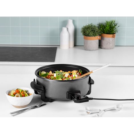 Elektrische Multifunktionspfanne Ø30cm, 5L, 1500Watt, Warmhaltepfanne Glasdeckel (1/5)