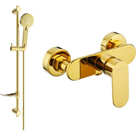 Mexen Milo DF40 Mischbatterie für Dusche mit Brausegarnitur, Gold - 7134R40-50 (1/3)