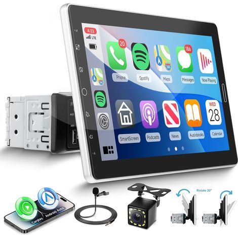 Autoradio 1 Din Écran Tactile de 10,1 Pouces à Réglage IPS avec Bluetooth, Radio FM, GPS, 2USB, SWC, MIC, Caméra de Recul (1/5)