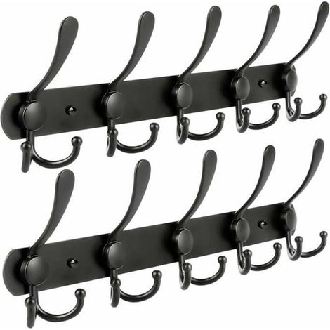 2er-Pack schwarze Wandgarderobe mit 15 Haken, Metallständer für Mäntel, Hüte und Taschen im Eingangsbereich und Schlafzimmer (1/5)