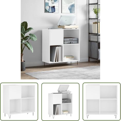 The Living Store Armoire à disques blanc 84,5x38x89 cm bois d'ingénierie - Meuble À Disques - Armoire À Disques - Rangement Vinyle - Stockage Musique - Étagère Disque (1/5)