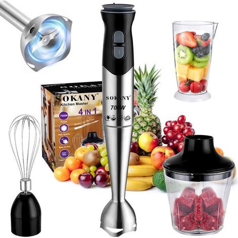 Mixeur Plongeant 700W Vitesse Réglable Mélangeur à Main Multifonction, Lames acier inoxydable 304, tasse à mesurer, hachoir, fouet (1/5)