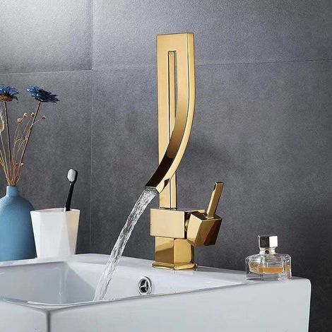 Mitigeur cuisine doré pivotant 360° – Haute pression pour lavage efficace – Robinet salle de bain ou cuisine, finition élégante (1/3)
