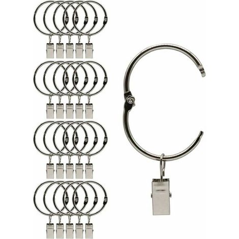 20 Pièces Anneaux à Pince à Rideau en métal Ouvrants, Ouverture et Fermeture faciles, diamètre intérieur 38 mm, pour Rideaux Lourds et Rideaux légers (Argent) (1/5)