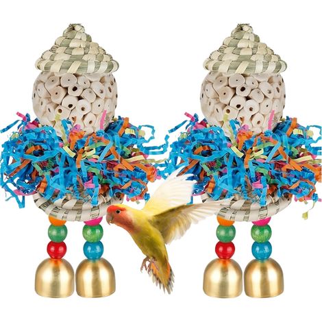 Lot de 2 jouets addictifs à mâcher pour cage Ara, inséparables, pinsons, calopsittes, canaris