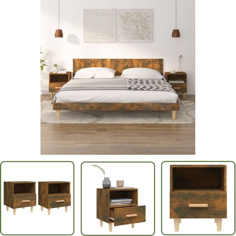 The Living Store Tables de chevet 2 pcs Chêne fumé 40x35x47 cm - Table De Chevet - Meuble De Chambre - Design Scandinave - Table Nuit - Armoire De Chevet (1/5)