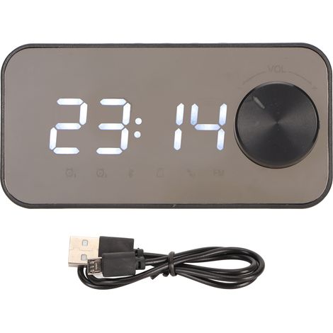 Kabelloser Bluetooth-Lautsprecher mit Temperaturanzeige, Sprachansage, FM-Radio, Spiegel und Multifunktionswecker – Schwarz