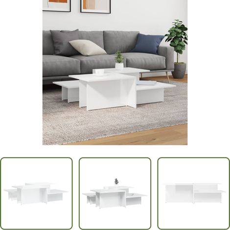Wohnzimmerbeistelltisch - Couchtische 2 Stk. Hochglanz-Weiß Holzwerkstoff (1/5)