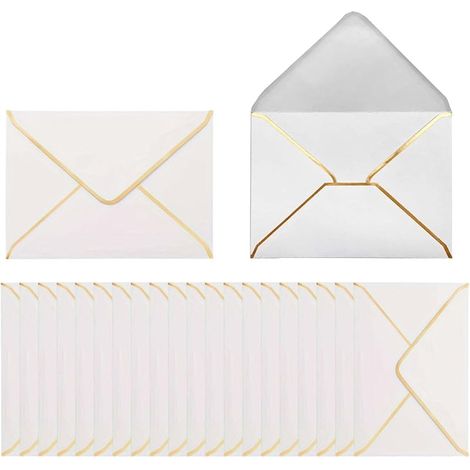 50 pièces Enveloppesd'invitation,13,5 x 18,5 cm,Enveloppesdeluxe en papier,MiniEnveloppe,Enveloppesdeluxe en papier blanches, convient pour les mariages, anniversaires, remises de diplômes (Blanc) (1/5)