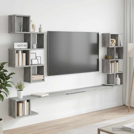Étagère murale pour TV en bois d’ingénierie gris Sonoma 160 x 15 x 94 cm - PANGIVO (1/5)