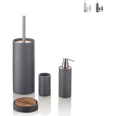 Badezubehör-Set aus grauem, weißem Harz und Bambus Gaeta - Grau