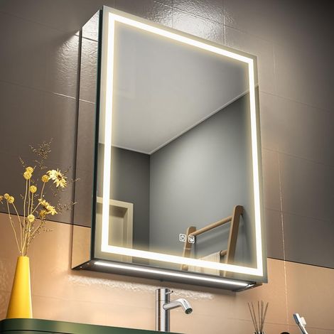 Armoire Miroir LED Défog Étagères de Rangement Prises USB 3 Couleurs 50 x 70 cm (1/5)