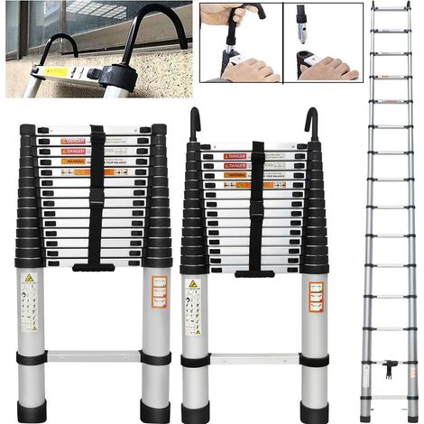 Heavy Duty Folding Portable Telescopic Ladder Extendable Steps & Roof Hook DIY (1/5)