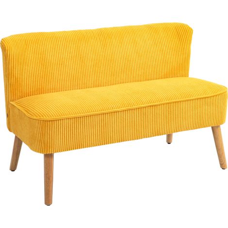 Canapé deux places, design scandinave élégant, structure en bois massif, jusqu'à 150 kg, 117 x 56,5 x 77 cm, jaune (1/5)