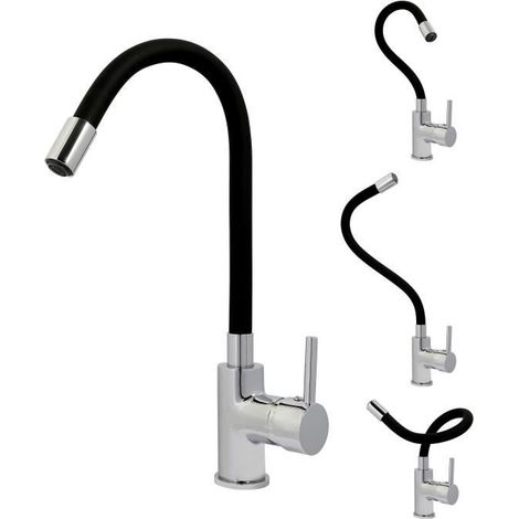 ROUSSEAU Robinet mitigeur de cuisine Koben - Sans douchette - Memoire de forme - Gris et noir